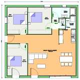 Plan Maison bioclimatique de plain-pied 90 m² - 3 chambres - Optima 90 - Maisons BEBIUM