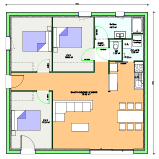 Plan Maison bioclimatique de plain-pied 80 m² - 3 chambres - Optima 80 - Maisons BEBIUM