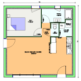 Plan Maison bioclimatique de plain-pied 50 m² - 1 chambre - Optima 50 - Maisons BEBIUM