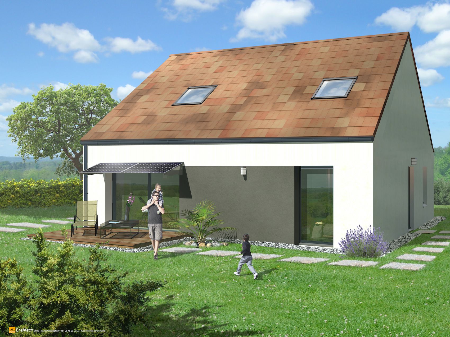 maison-plain-pied-70-m2-2-chambres-OPTIMA-70-avec-garage-Bioclimatique-prete-a-habiter-MAISONS BEBIUM