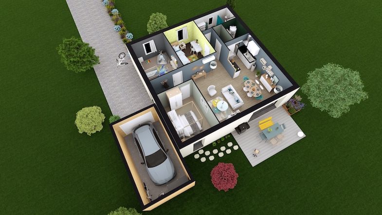 maison-plain-pied-80-m2-3-chambres-OPTIMA-80-avec-garage-Bioclimatique-cle-en-main-toit-tuile-Maisons-BEBIUM
