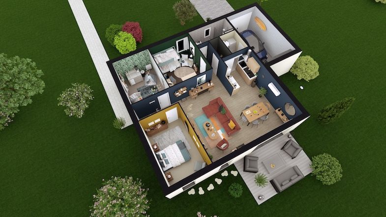 plan-maison-plain-pied-90-m2-3-chambres-OPTIMA-90-bioclimatique-clé-en-main-MAISONS BEBIUM