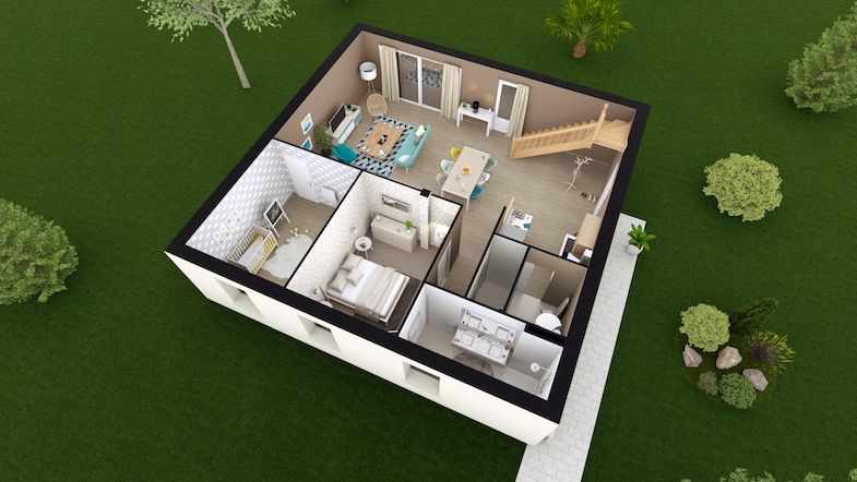 maison-contemporaire -a-etage-partiel-110-m2-4-chambres-toit-terrasse-OPTIMA-110-Bioclimatique-prete-a-habiter-Maisons-BEBIUM