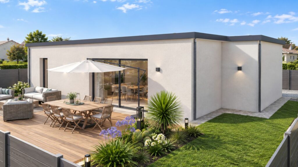 arrière maison 80m2 3 chambres à toit plat
