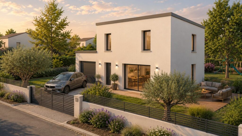maison de 90m2 à étage à toit plat façade