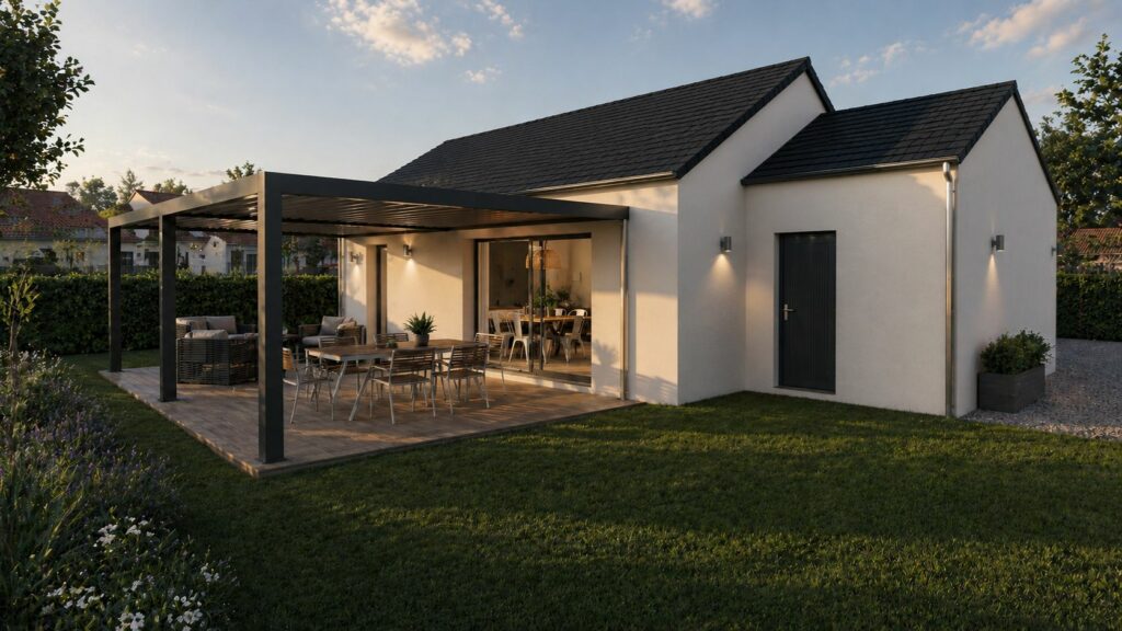 terrasse maison de 60m2 pente de toit 40